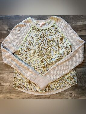 NWOT! Lisa Todd Neutral Animal Print Sweater with Neon Stitching, XS